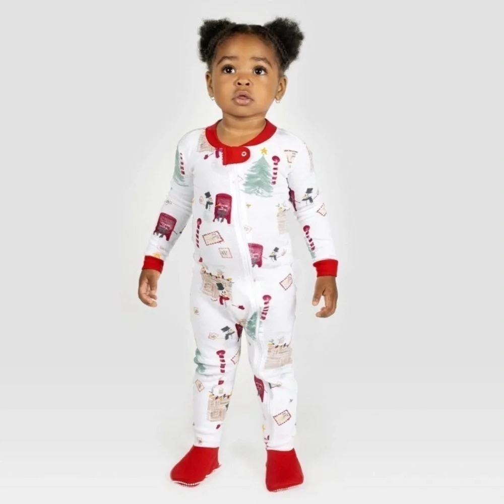Burts Bee Baby Organic Cotton Snowman Letter Winter Holiday Footed Pajama Onesie